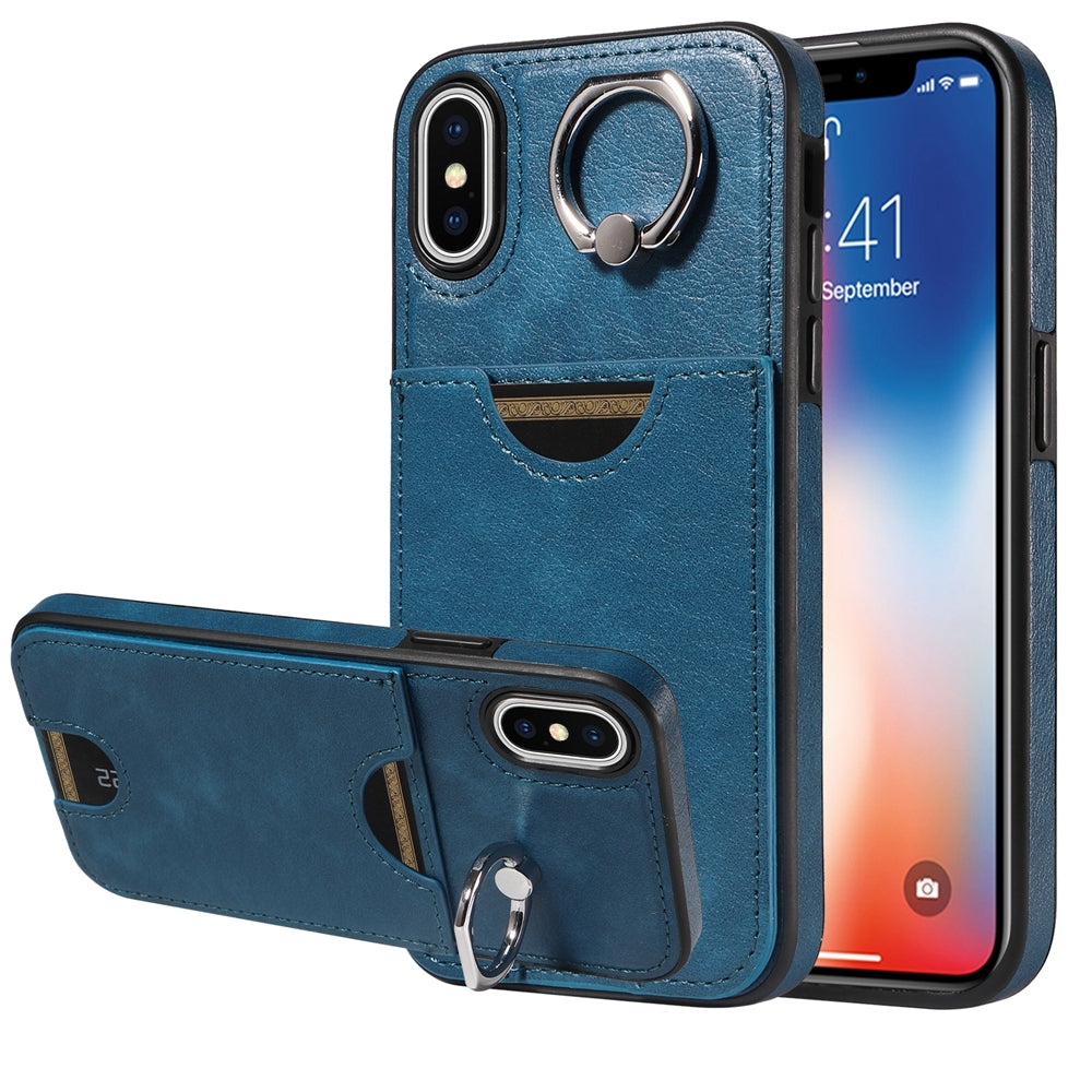 iPhone X/XS Calf Texture Phone Case with Card Slot & Ring Holder - Durable & Stylish Protection