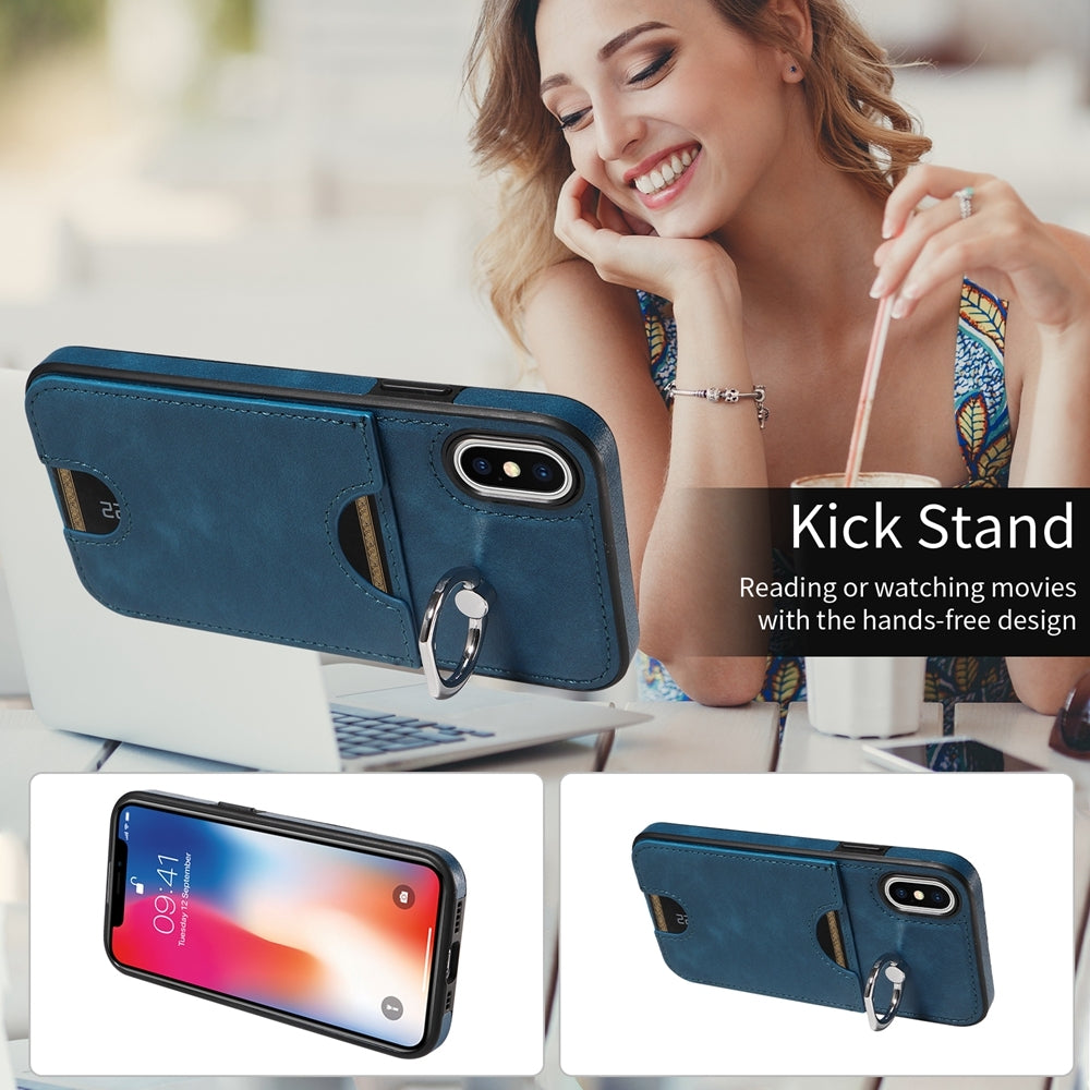 iPhone X/XS Calf Texture Phone Case with Card Slot & Ring Holder - Durable & Stylish Protection