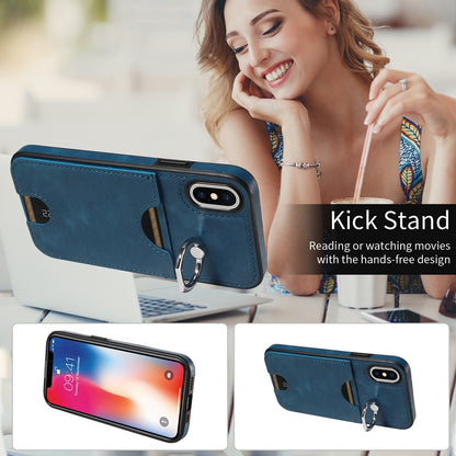 iPhone X/XS Calf Texture Phone Case with Card Slot & Ring Holder - Durable & Stylish Protection