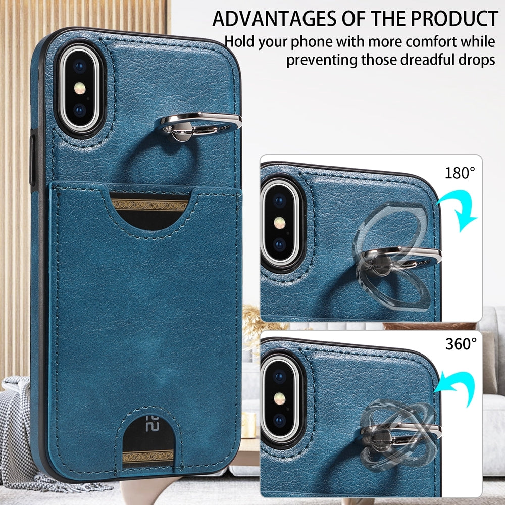 iPhone X/XS Calf Texture Phone Case with Card Slot & Ring Holder - Durable & Stylish Protection