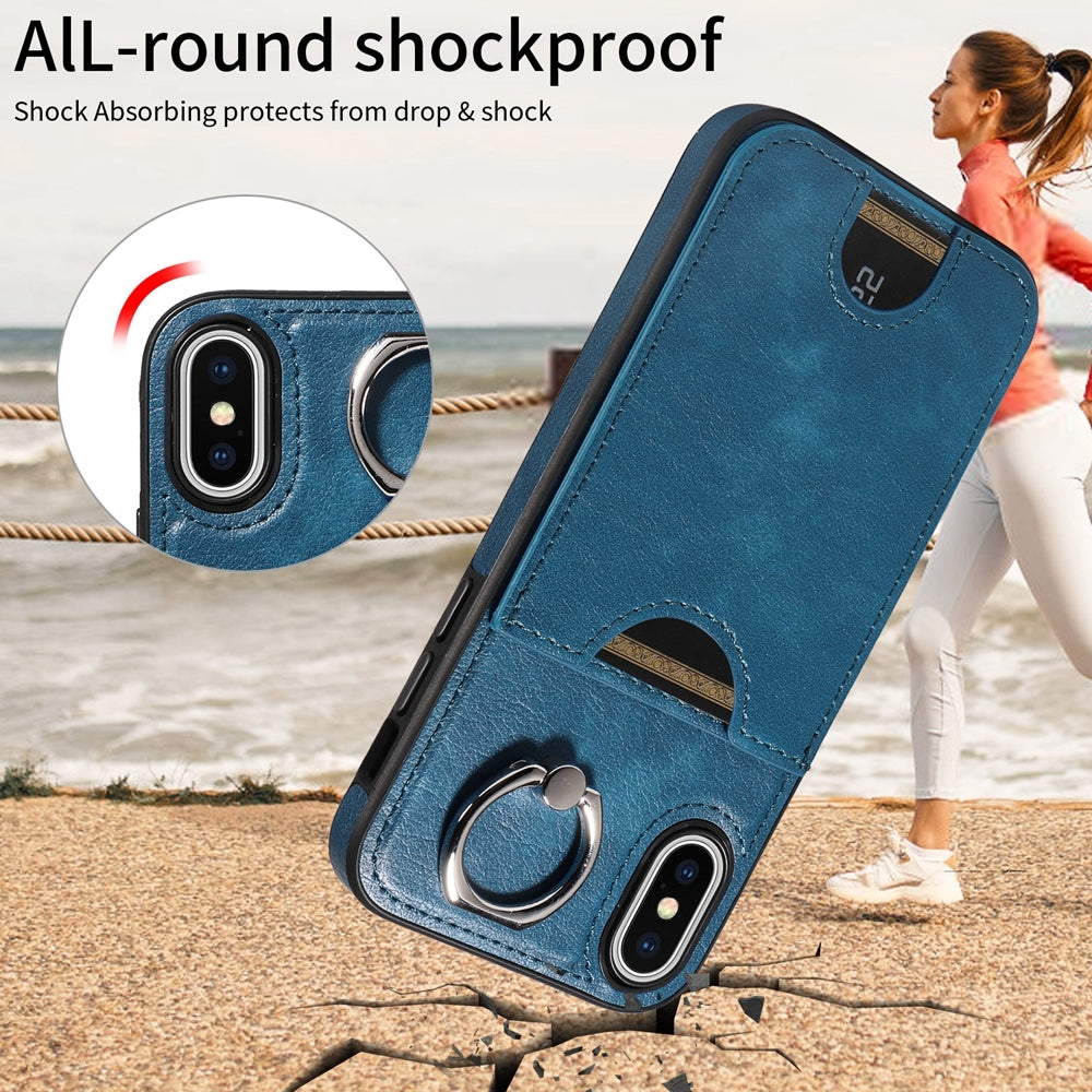 iPhone X/XS Calf Texture Phone Case with Card Slot & Ring Holder - Durable & Stylish Protection