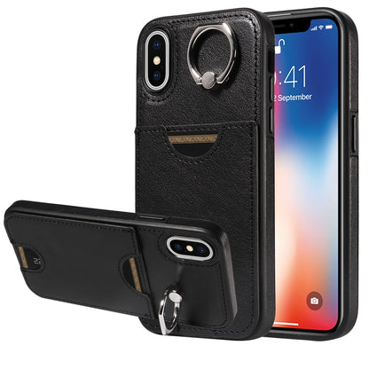 iPhone X/XS Calf Texture Phone Case with Card Slot & Ring Holder - Durable & Stylish Protection