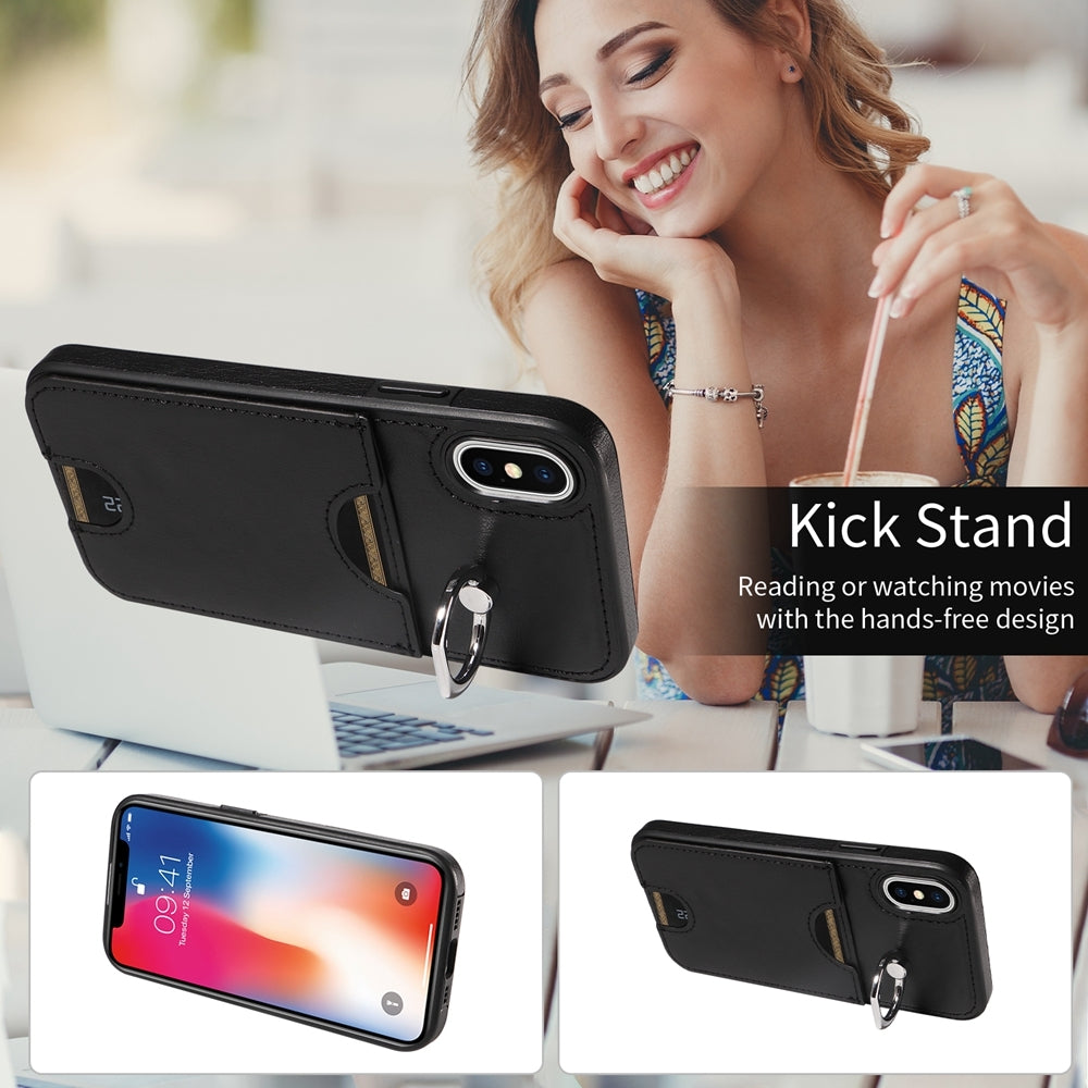 iPhone X/XS Calf Texture Phone Case with Card Slot & Ring Holder - Durable & Stylish Protection