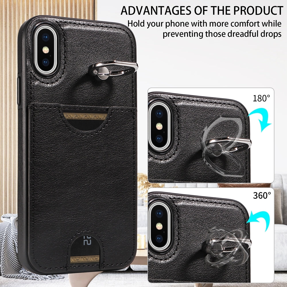 iPhone X/XS Calf Texture Phone Case with Card Slot & Ring Holder - Durable & Stylish Protection