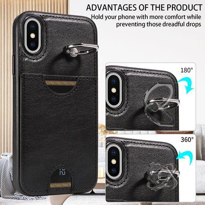 iPhone X/XS Calf Texture Phone Case with Card Slot & Ring Holder - Durable & Stylish Protection