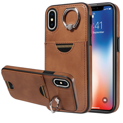 iPhone X/XS Calf Texture Phone Case with Card Slot & Ring Holder - Durable & Stylish Protection