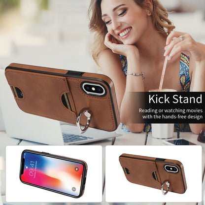 iPhone X/XS Calf Texture Phone Case with Card Slot & Ring Holder - Durable & Stylish Protection
