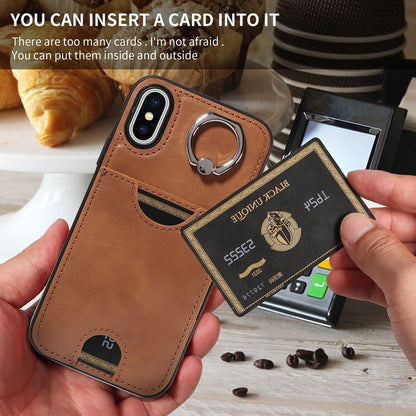 iPhone X/XS Calf Texture Phone Case with Card Slot & Ring Holder - Durable & Stylish Protection
