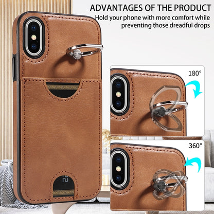iPhone X/XS Calf Texture Phone Case with Card Slot & Ring Holder - Durable & Stylish Protection