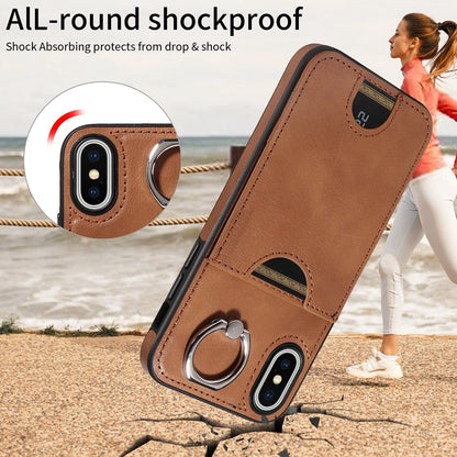 iPhone X/XS Calf Texture Phone Case with Card Slot & Ring Holder - Durable & Stylish Protection