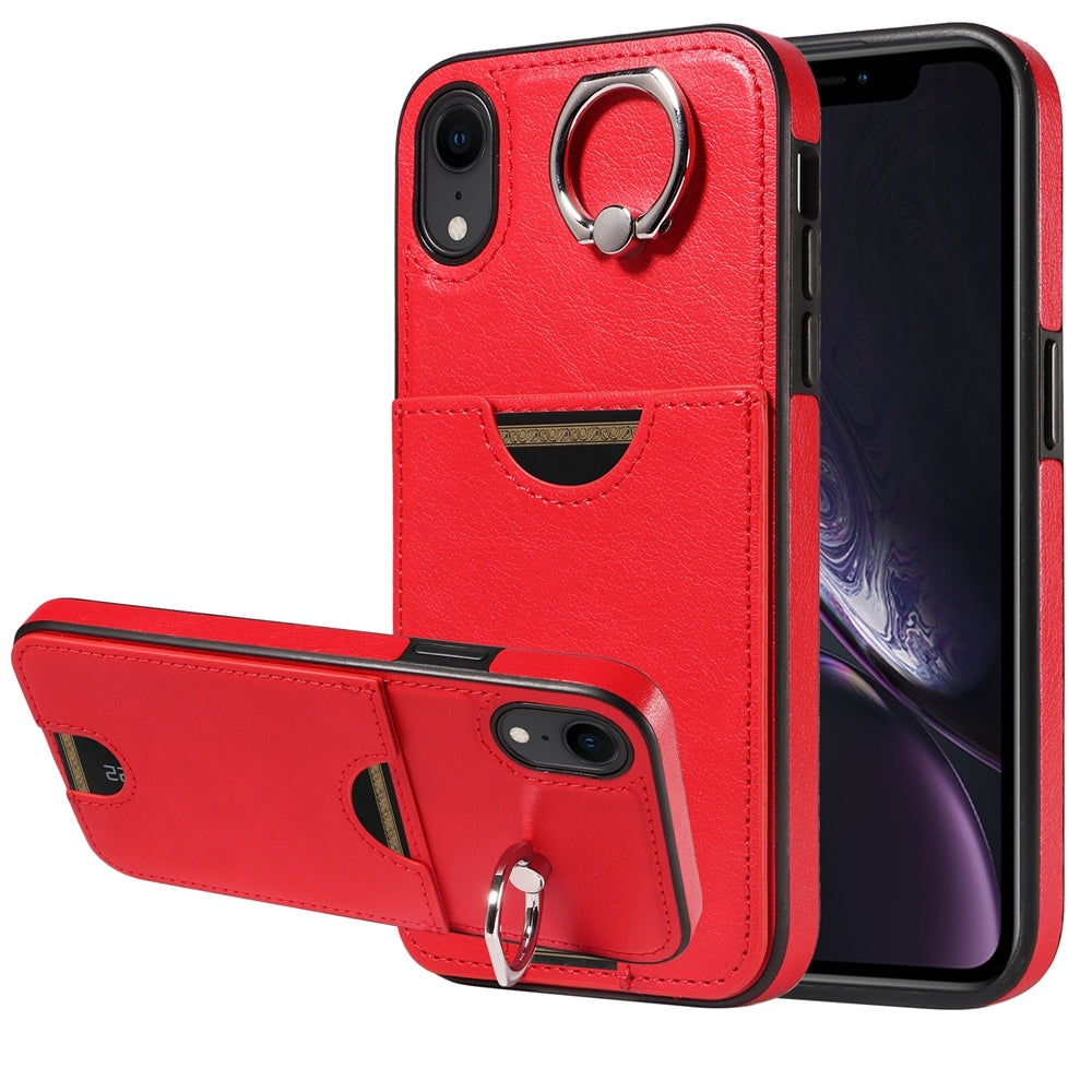 iPhone XR Calf Texture Phone Case with Card Slot & Ring Holder - Durable & Stylish Protection
