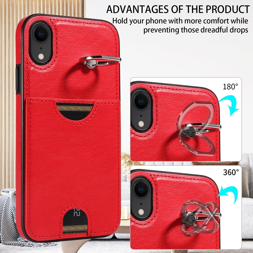 iPhone XR Calf Texture Phone Case with Card Slot & Ring Holder - Durable & Stylish Protection