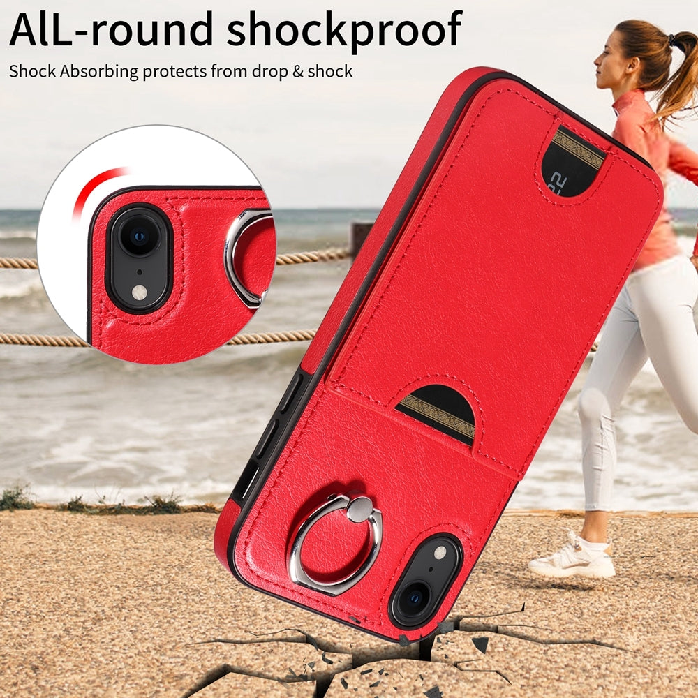 iPhone XR Calf Texture Phone Case with Card Slot & Ring Holder - Durable & Stylish Protection