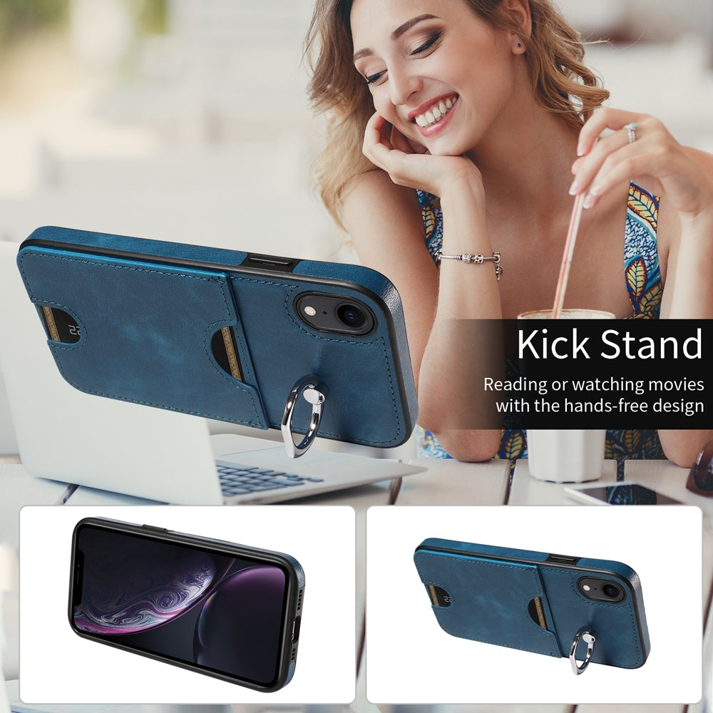 iPhone XR Calf Texture Phone Case with Card Slot & Ring Holder - Durable & Stylish Protection