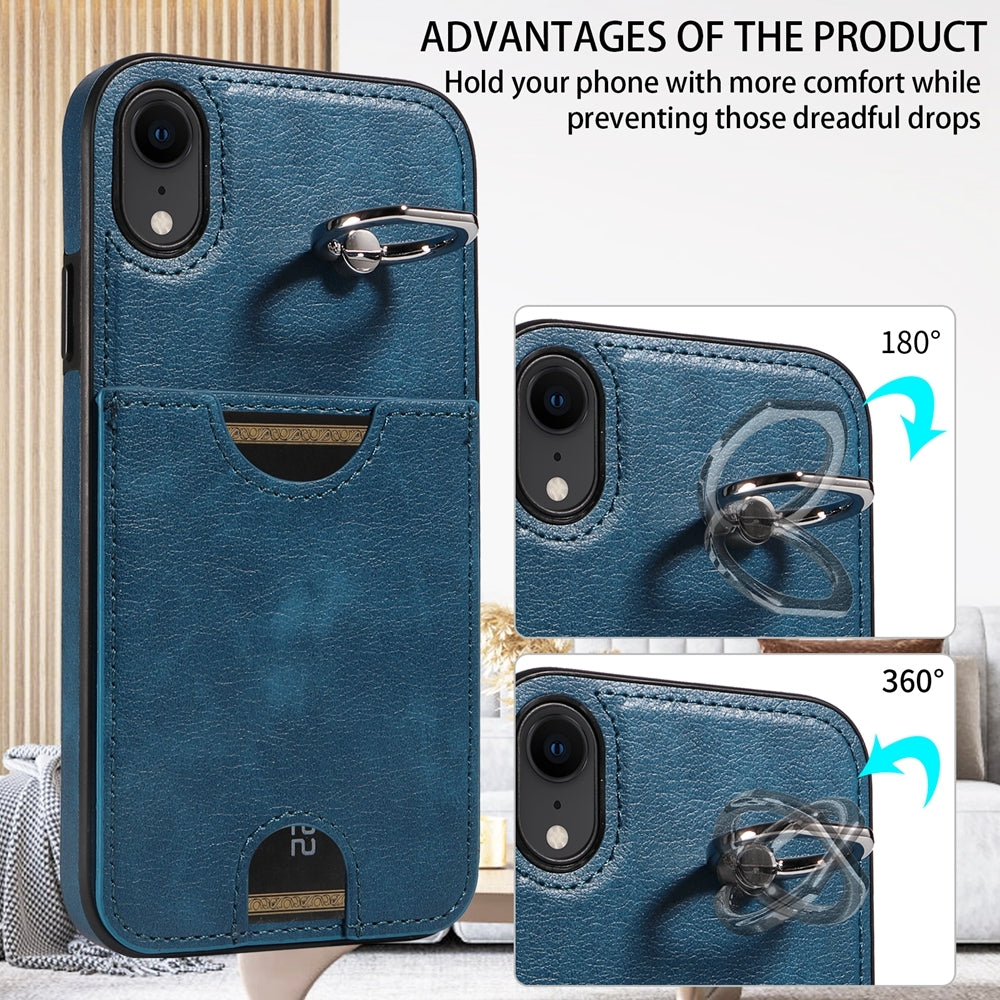 iPhone XR Calf Texture Phone Case with Card Slot & Ring Holder - Durable & Stylish Protection