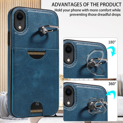 iPhone XR Calf Texture Phone Case with Card Slot & Ring Holder - Durable & Stylish Protection
