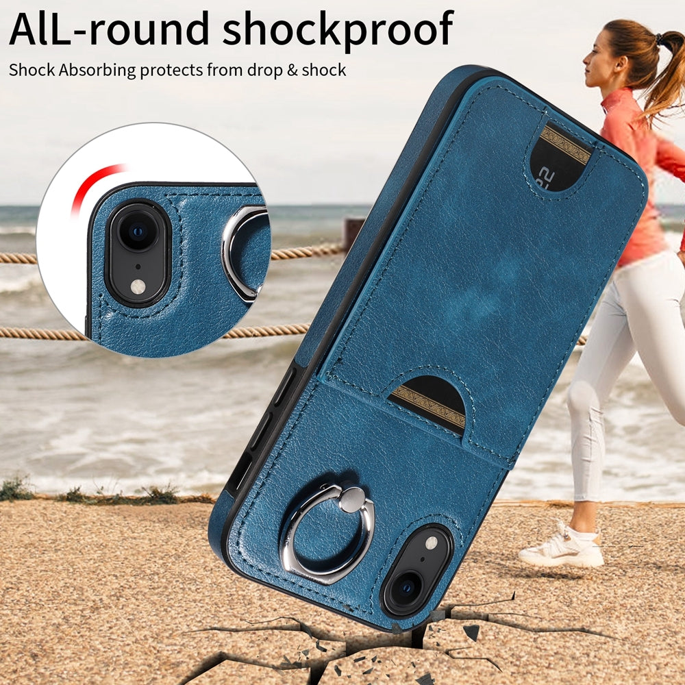 iPhone XR Calf Texture Phone Case with Card Slot & Ring Holder - Durable & Stylish Protection