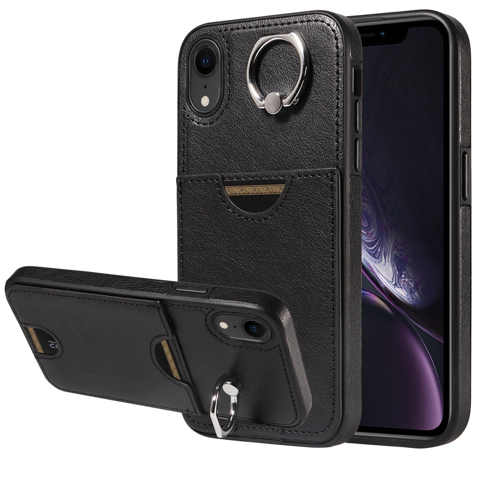 iPhone XR Calf Texture Phone Case with Card Slot & Ring Holder - Durable & Stylish Protection