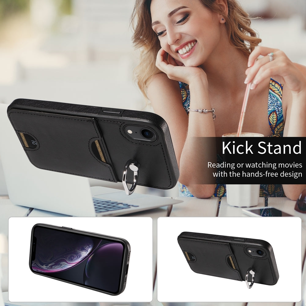 iPhone XR Calf Texture Phone Case with Card Slot & Ring Holder - Durable & Stylish Protection