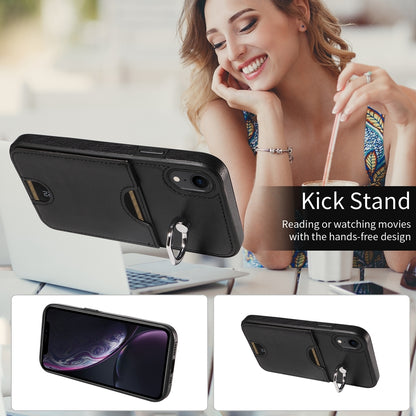 iPhone XR Calf Texture Phone Case with Card Slot & Ring Holder - Durable & Stylish Protection