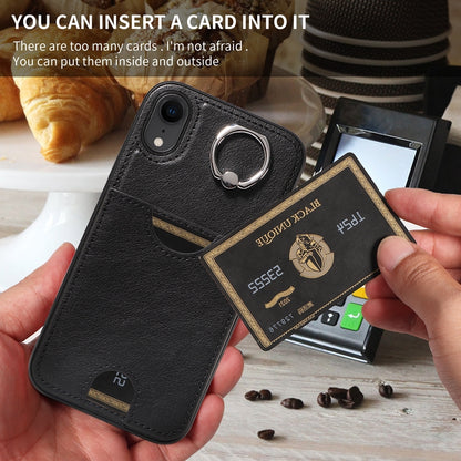 iPhone XR Calf Texture Phone Case with Card Slot & Ring Holder - Durable & Stylish Protection
