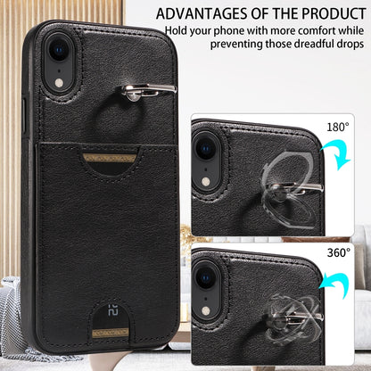 iPhone XR Calf Texture Phone Case with Card Slot & Ring Holder - Durable & Stylish Protection