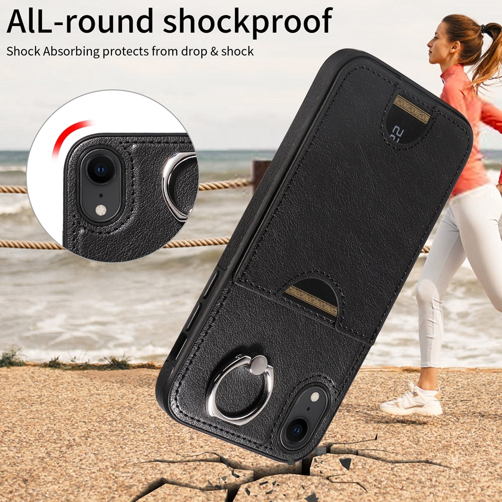 iPhone XR Calf Texture Phone Case with Card Slot & Ring Holder - Durable & Stylish Protection