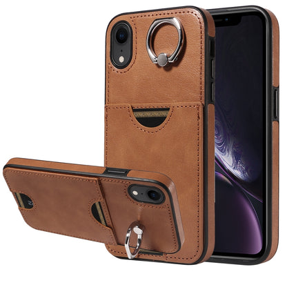 iPhone XR Calf Texture Phone Case with Card Slot & Ring Holder - Durable & Stylish Protection