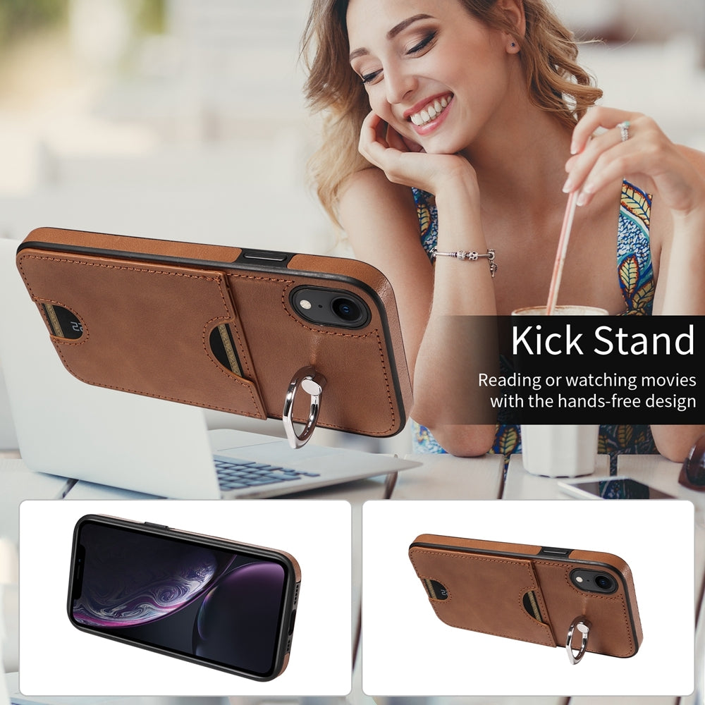 iPhone XR Calf Texture Phone Case with Card Slot & Ring Holder - Durable & Stylish Protection