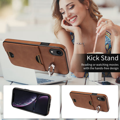 iPhone XR Calf Texture Phone Case with Card Slot & Ring Holder - Durable & Stylish Protection