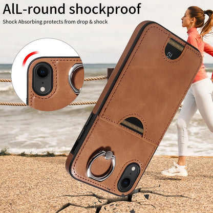 iPhone XR Calf Texture Phone Case with Card Slot & Ring Holder - Durable & Stylish Protection