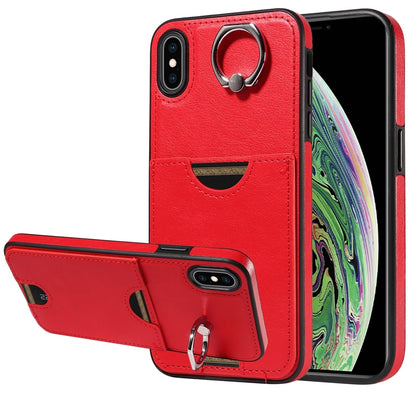 iPhone XS Max Calf Texture Phone Case with Card Slot & Ring Holder - Durable & Stylish Protection