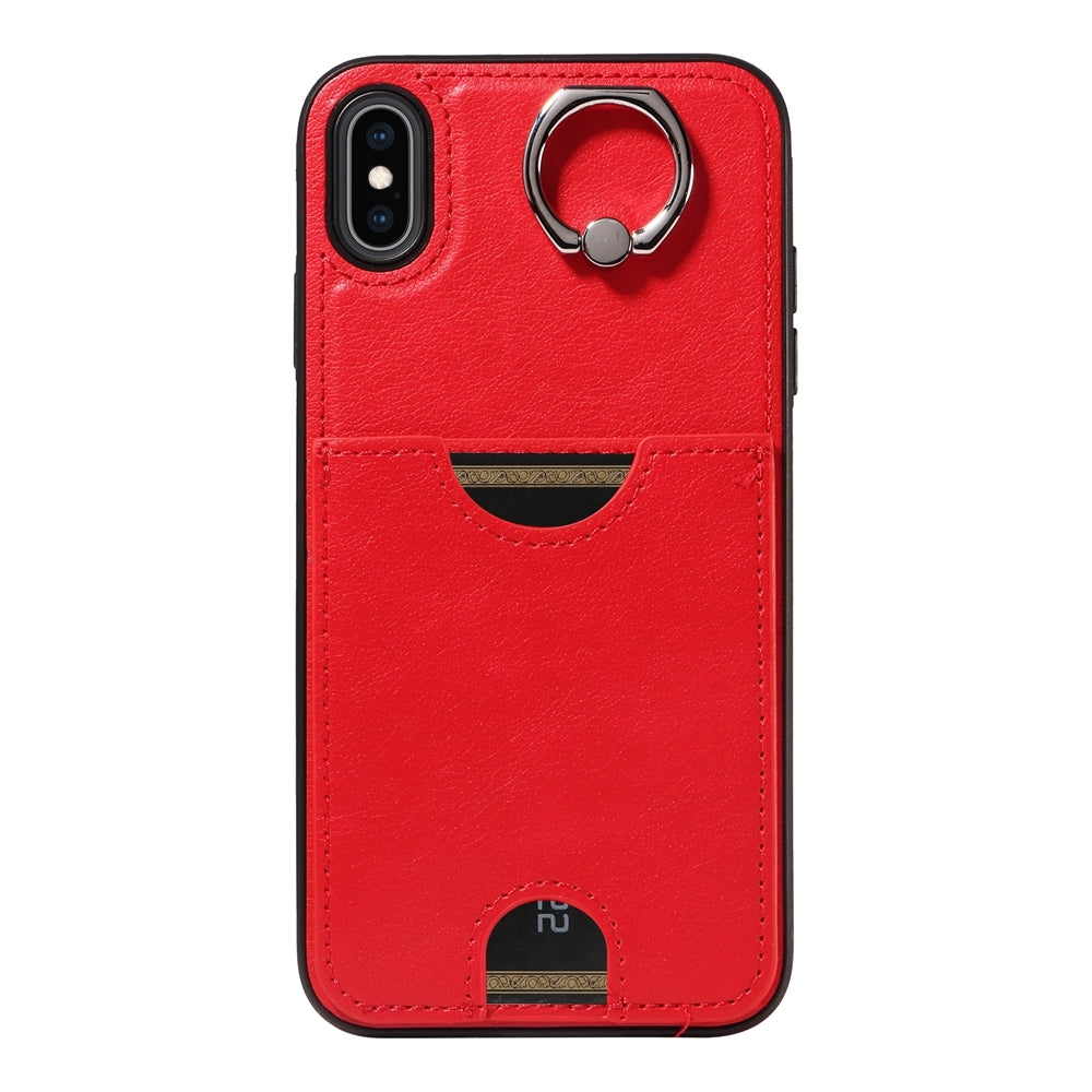 iPhone XS Max Calf Texture Phone Case with Card Slot & Ring Holder - Durable & Stylish Protection