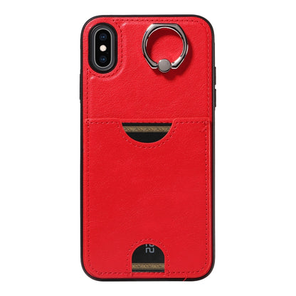 iPhone XS Max Calf Texture Phone Case with Card Slot & Ring Holder - Durable & Stylish Protection
