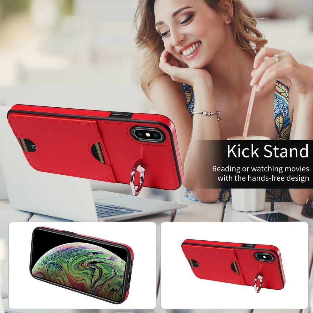 iPhone XS Max Calf Texture Phone Case with Card Slot & Ring Holder - Durable & Stylish Protection