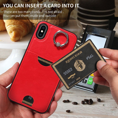 iPhone XS Max Calf Texture Phone Case with Card Slot & Ring Holder - Durable & Stylish Protection