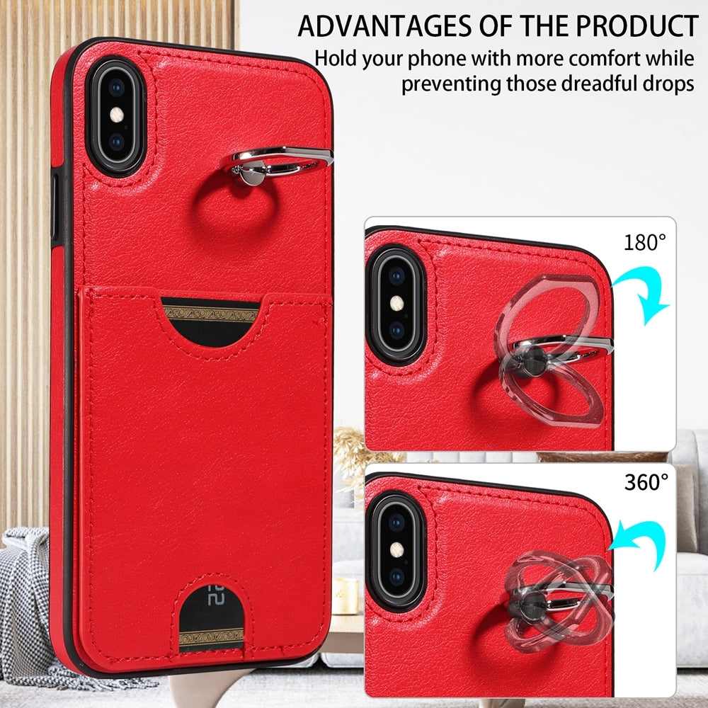 iPhone XS Max Calf Texture Phone Case with Card Slot & Ring Holder - Durable & Stylish Protection