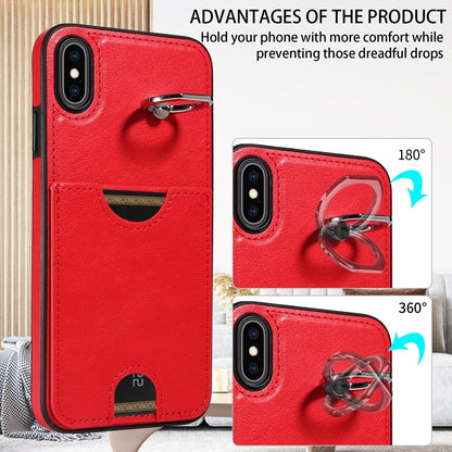 iPhone XS Max Calf Texture Phone Case with Card Slot & Ring Holder - Durable & Stylish Protection