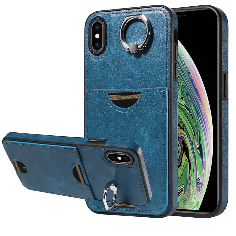 iPhone XS Max Calf Texture Phone Case with Card Slot & Ring Holder - Durable & Stylish Protection