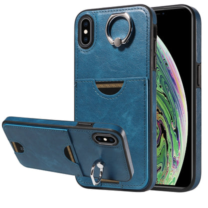 iPhone XS Max Calf Texture Phone Case with Card Slot & Ring Holder - Durable & Stylish Protection