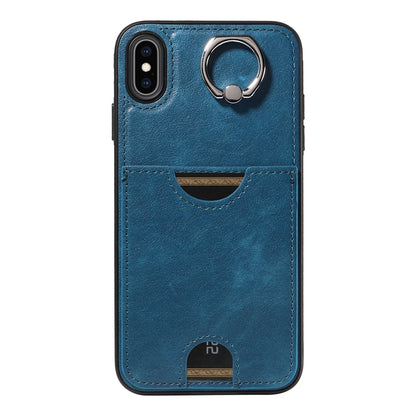 iPhone XS Max Calf Texture Phone Case with Card Slot & Ring Holder - Durable & Stylish Protection
