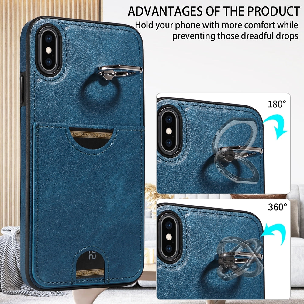 iPhone XS Max Calf Texture Phone Case with Card Slot & Ring Holder - Durable & Stylish Protection