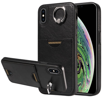 iPhone XS Max Calf Texture Phone Case with Card Slot & Ring Holder - Durable & Stylish Protection