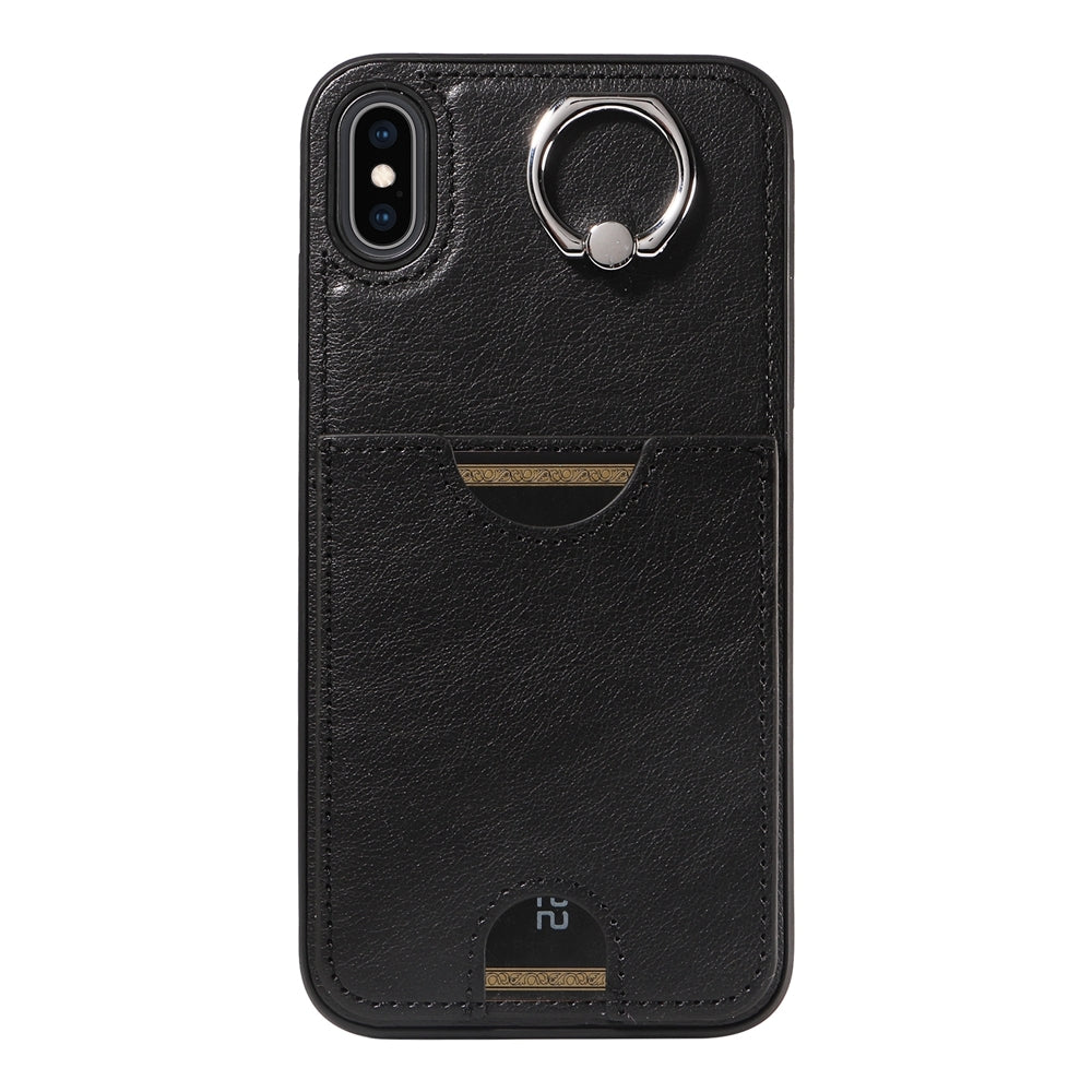 iPhone XS Max Calf Texture Phone Case with Card Slot & Ring Holder - Durable & Stylish Protection