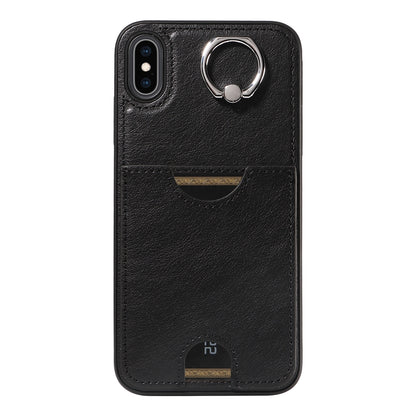 iPhone XS Max Calf Texture Phone Case with Card Slot & Ring Holder - Durable & Stylish Protection