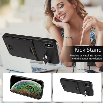 iPhone XS Max Calf Texture Phone Case with Card Slot & Ring Holder - Durable & Stylish Protection