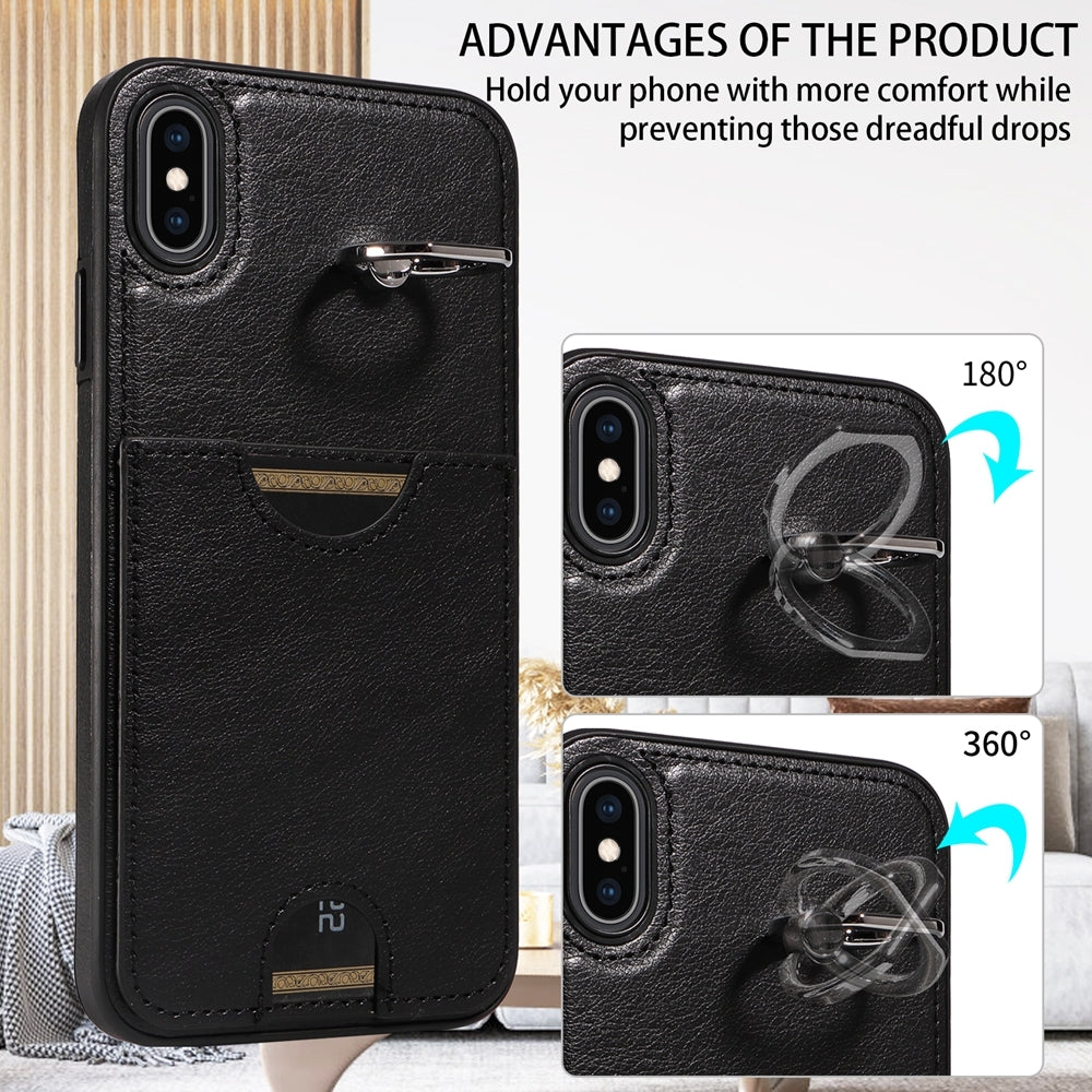 iPhone XS Max Calf Texture Phone Case with Card Slot & Ring Holder - Durable & Stylish Protection