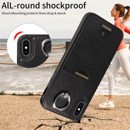 iPhone XS Max Calf Texture Phone Case with Card Slot & Ring Holder - Durable & Stylish Protection