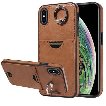 iPhone XS Max Calf Texture Phone Case with Card Slot & Ring Holder - Durable & Stylish Protection