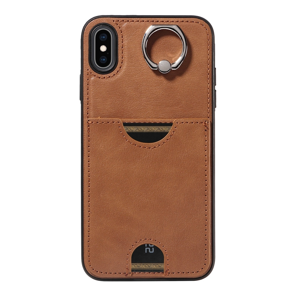 iPhone XS Max Calf Texture Phone Case with Card Slot & Ring Holder - Durable & Stylish Protection